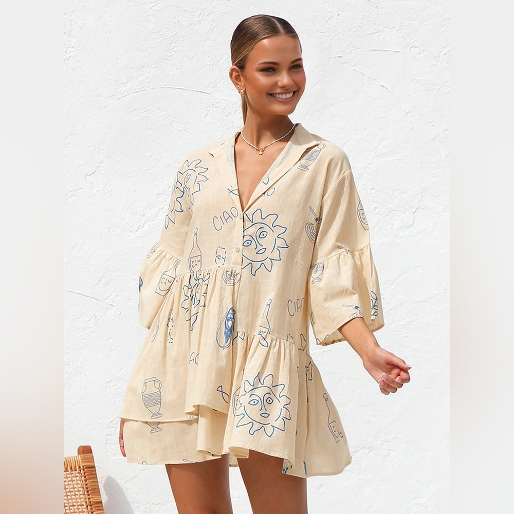 Commense Oversized Sun Print Short Dress